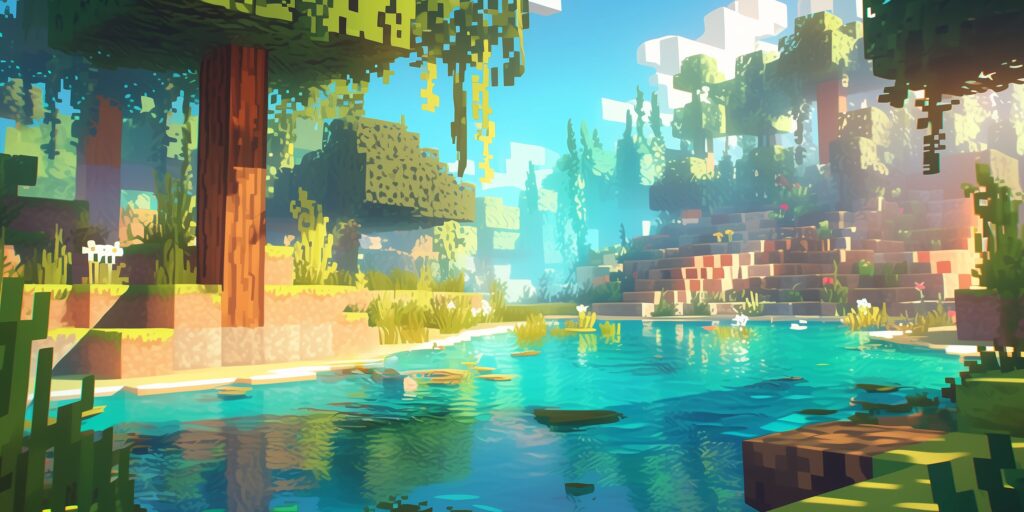 Minecraft風の森の中