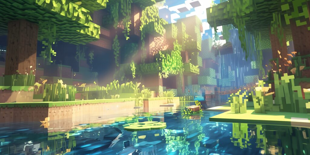 Minecraft風の森の中